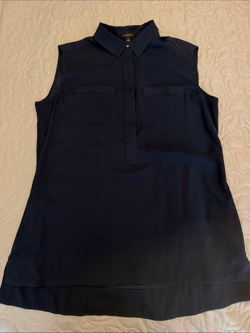 Ann Taylor Sleeveless Navy Collared Blouse - Classic Women’s Top